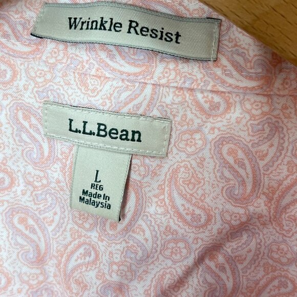 L. L. Bean Wrinkle Resist Pink Paisley Print‎ Button Up Shirt- Size L - Picture 3 of 5